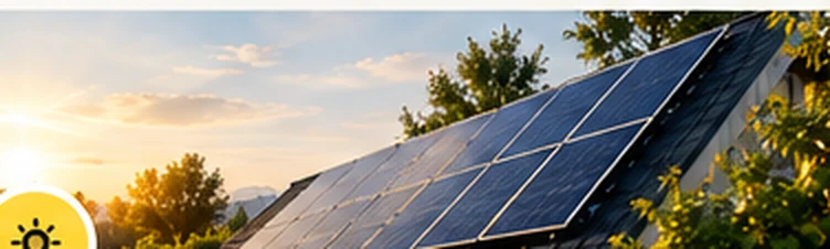 Hausdach mit Solarpaneelen im Abendlicht