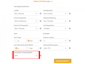 Tarifrechner weitere Einstellungen Doppeltarifzähler